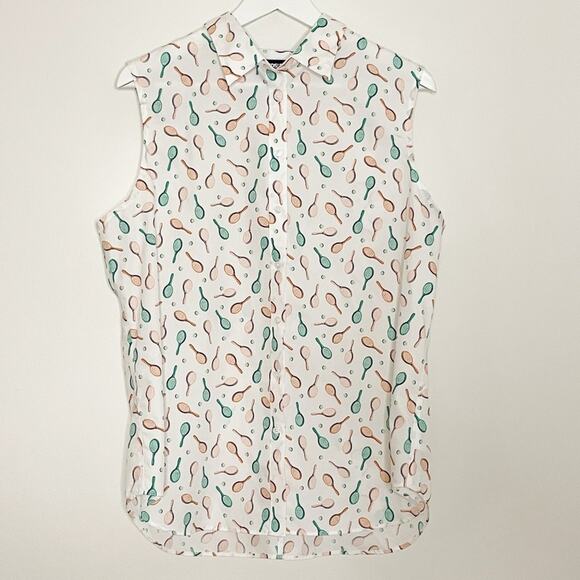 Lands’ End tennis print sleeveless button up 100% cotton SZ 16 - Picture 1 of 8
